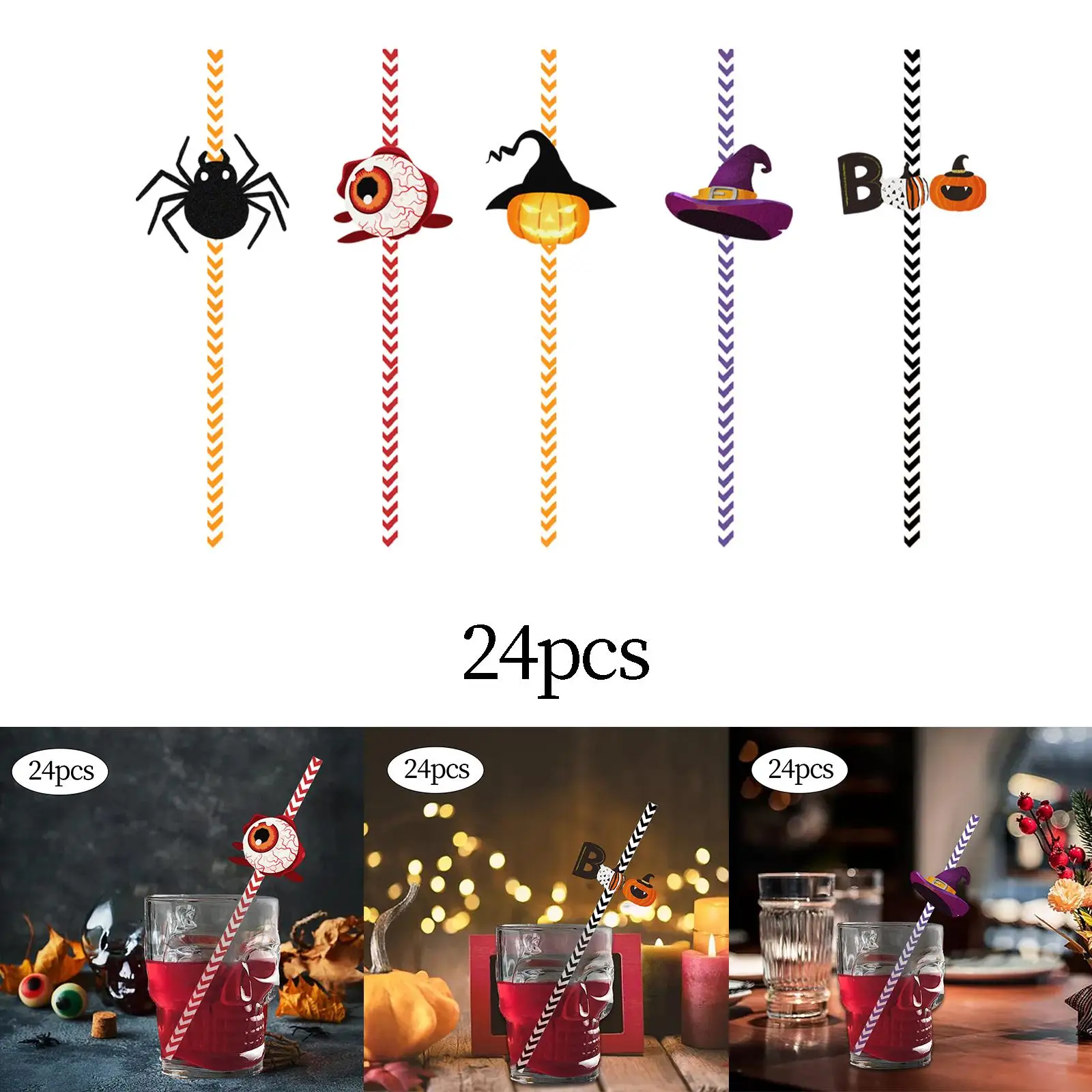 Disposable Halloween Straws 19.5cm Paper Drinks Accessories Novelty Party Items for Spooky Decorations Horror Theme Carnivals