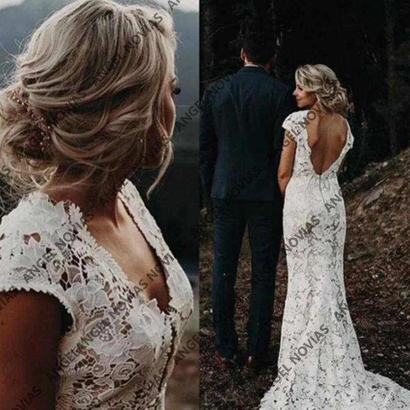

Angel Novias Длинные кружевные свадебные платья с открытой спиной и русалкой Свадебные платья Свадебное платье Vestidos de novi