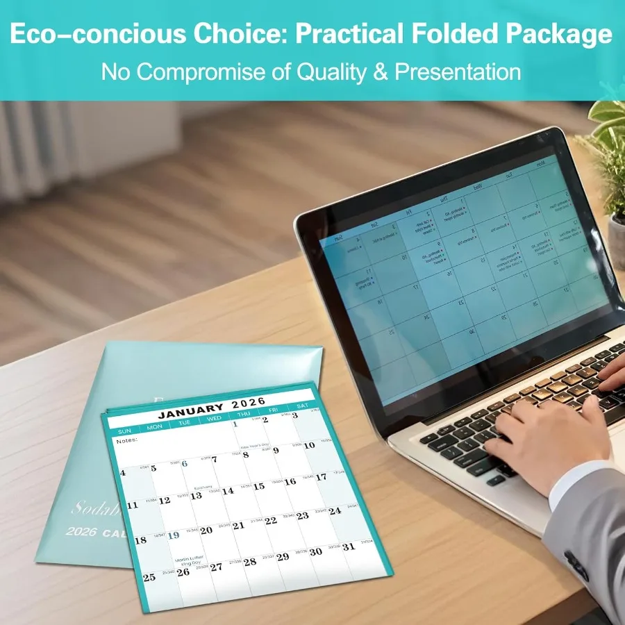 Calendario de pared 2026 de 24 "x 36", calendario de pared plegado de borrado en seco y húmedo, planificador anual anual de 12 meses, calendario laminado anual 2026