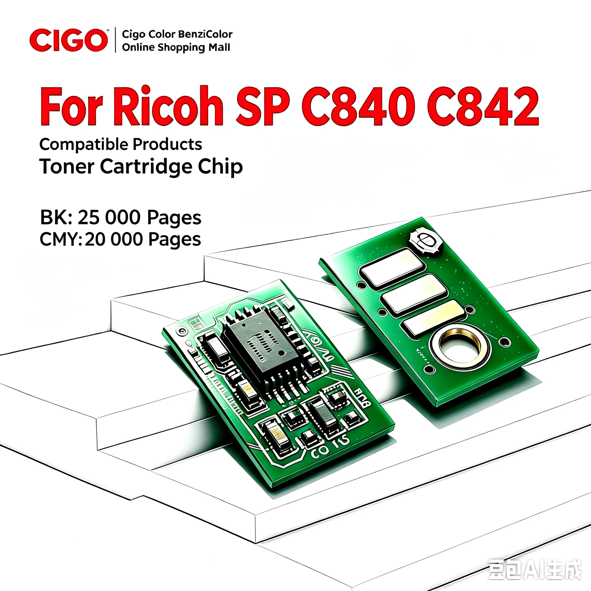 Chip de Cartucho Preto para Impressora Lanier Savin Ricoh SP C840 C841 C842, Chip de Toner 600635 600636 600637 600634, Japão