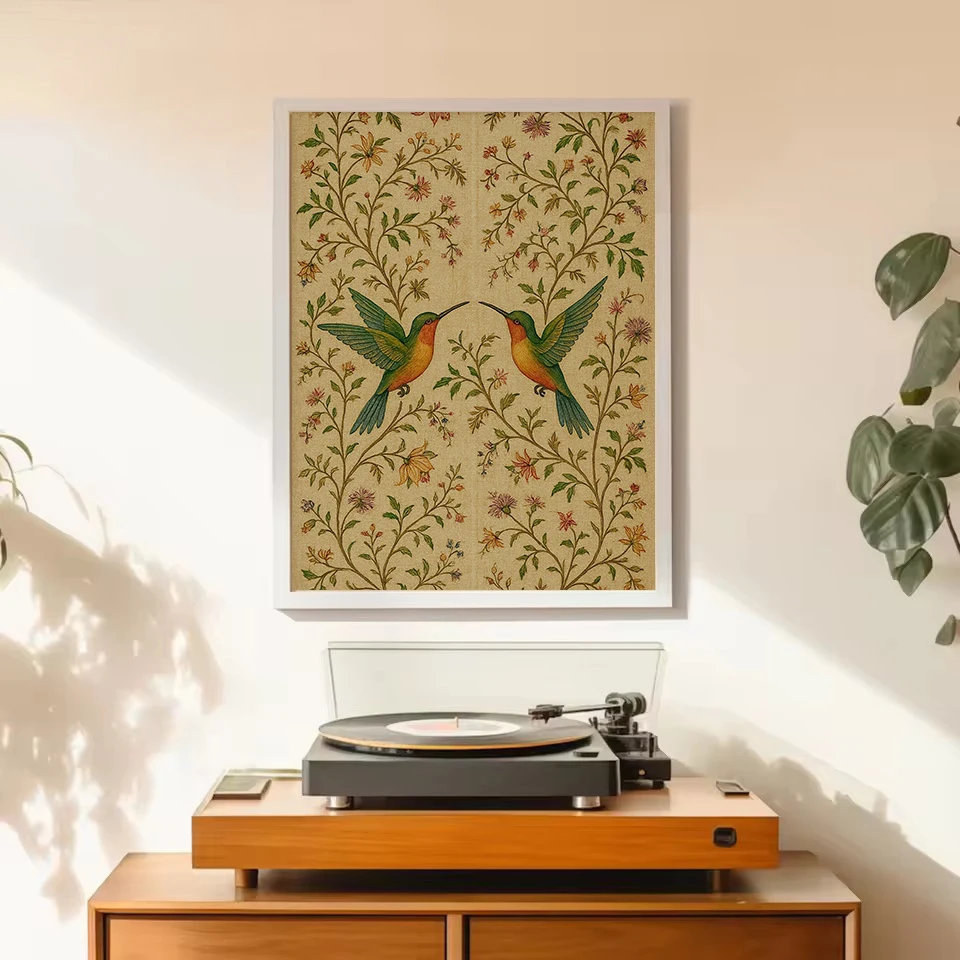 Vintage Botanical Hummingbird Tapestry Pattern Animals Folk Art Poster Canvas Painting Wall Art Pictures Home Bedroom Decor