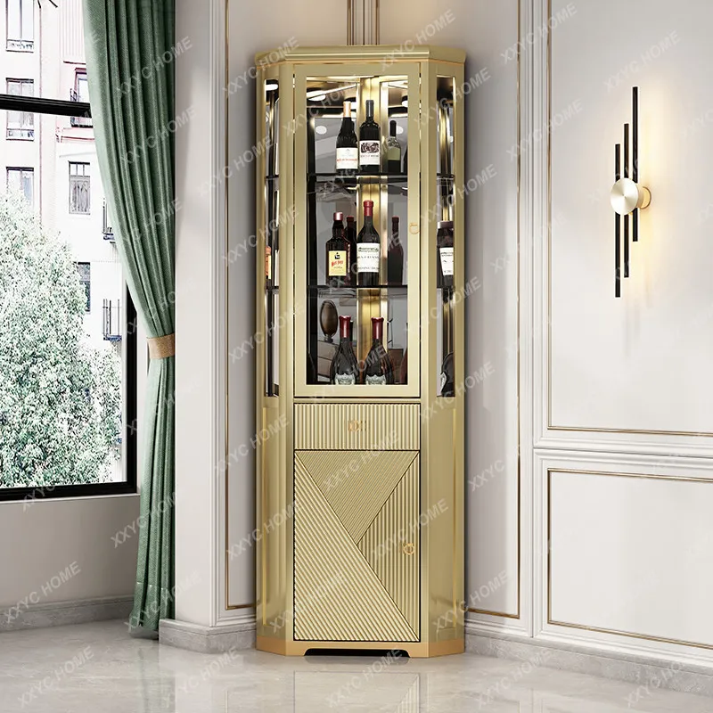 Corner cabinet light luxury dining room solid wood wall triangle wine living room vertical storage corner cabinet complete