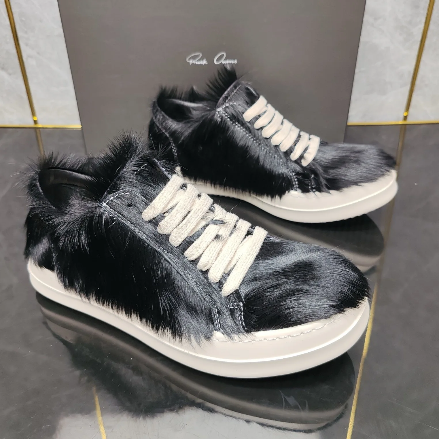 Round Owens personalized horsehair Harajuku style casual shoes high street hipster low-cut shoes 2024 new style.