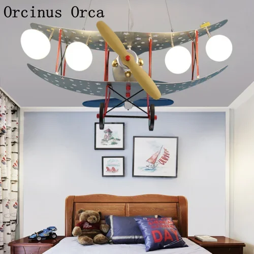 Americano criativo colorido aeronaves lustre meninos quarto das crianças luz dos desenhos animados moderno led ferro lutador lustre