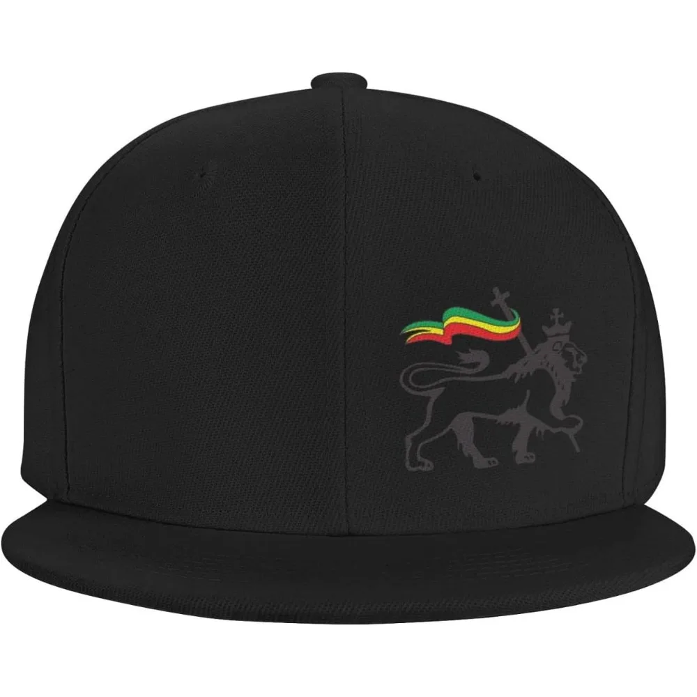 Rasta Lion of Judah Flat Brim Baseball Cap Men\'s and Women\'s Adjustable Hat Black