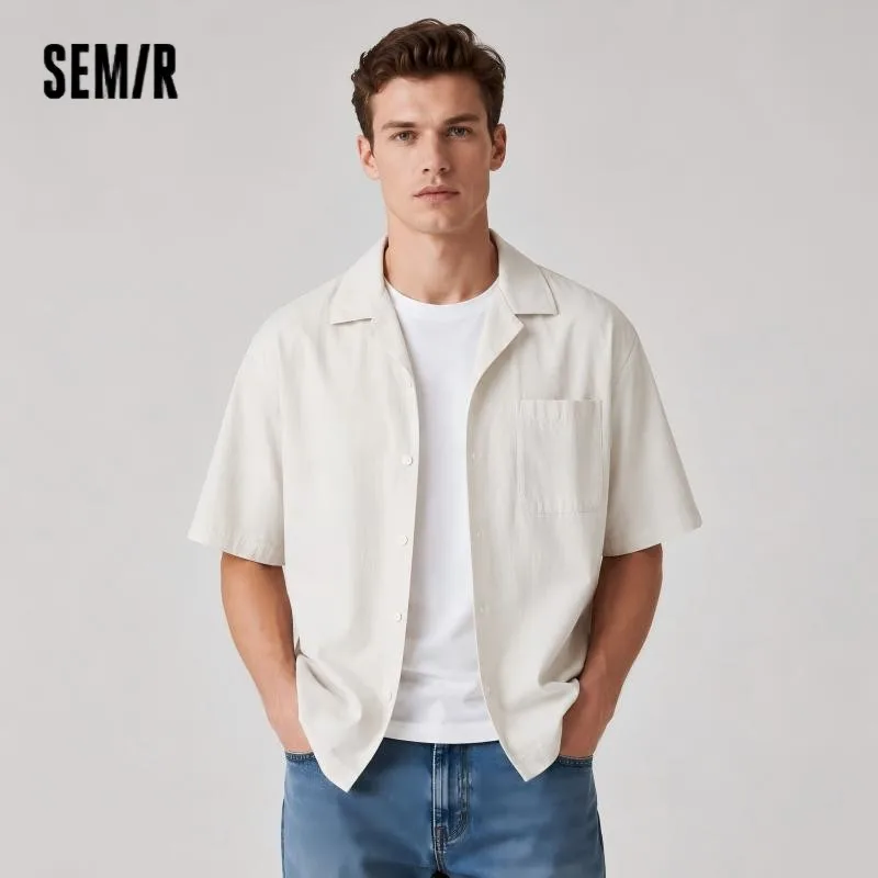 Semir Men Shirt Twill Texture Loose Cuban Collar Short Sleeve Shirt 2026 Summer Casual