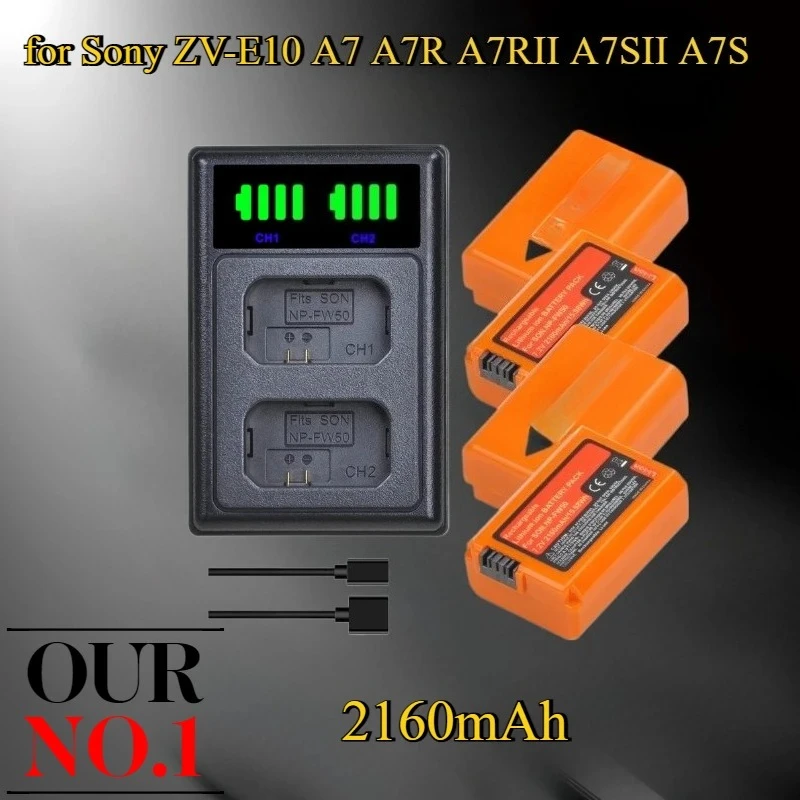 

2160mAh NP-FW50 NPFW50 Digital Battery for Sony ZV-E10 A7 A7R A7RII A7SII A7S a6300 a6400 a6500 RX10 Series LED Dual Charger