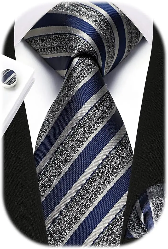 Conjunto de Corbata y Pañuelo de Bolsillo a Rayas para Hombre, Corbata Formal Tejida, Pañuelo, Gemelos para Boda