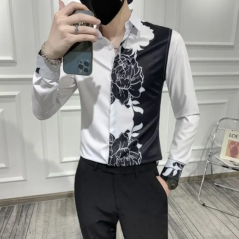 

Shirts for Men Printed Floral with Print White Man Shirt Cool Tops Aesthetic Fashion 2024 Sale Cheap Brand Collar Elegant New In