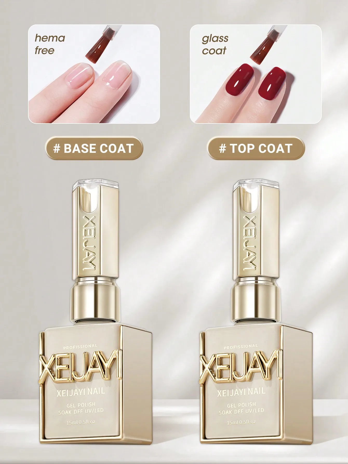 Juego de esmalte de Gel profesional sin Hema, Base y capa superior, acabado de brillo de vidrio de alto brillo y unión fuerte para uso en salón y hogar, 2 uds.