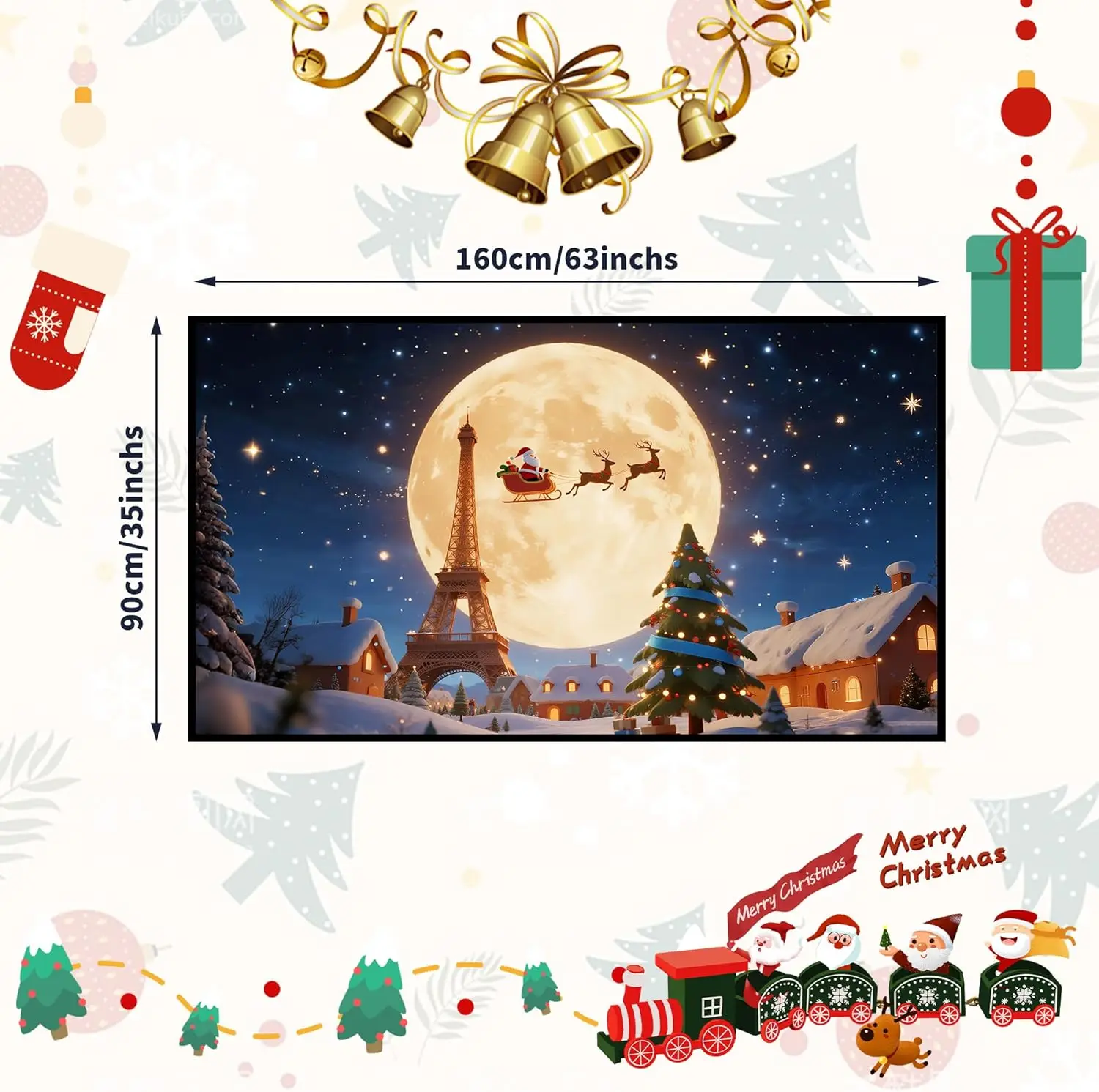 Christmas Rugs for Bedroom, Santa Claus Holiday Decor Area Rugs with Eiffel Tower Xmas Kitchen Rug, Romantic Night Santa Claus