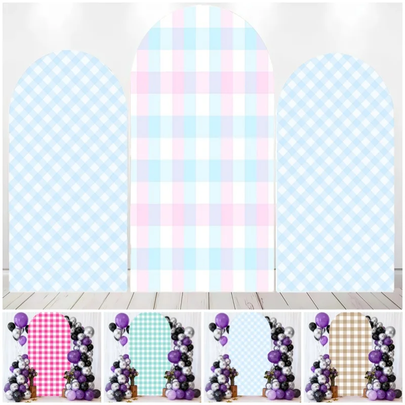 Colorful Checkerboard Pattern Arch Photography Backdrop Cover Kids Birthday Party  Decoration Background Photo Studio Shooting