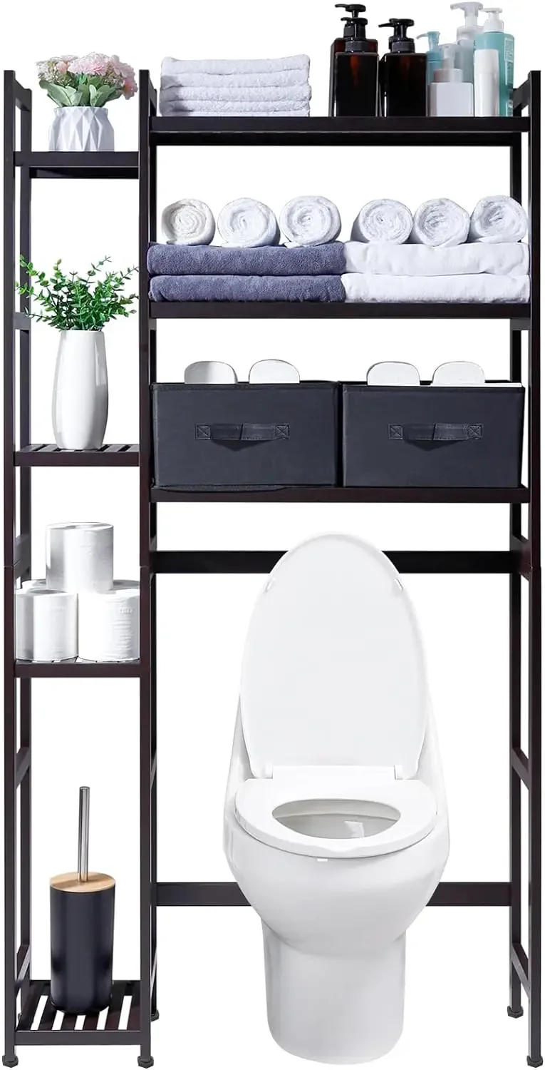 

Homde Over The Toilet Storage with Basket and Drawer, Bamboo Bathroom Organizer with Adjustable Shelf & Waterproof Feet Pad