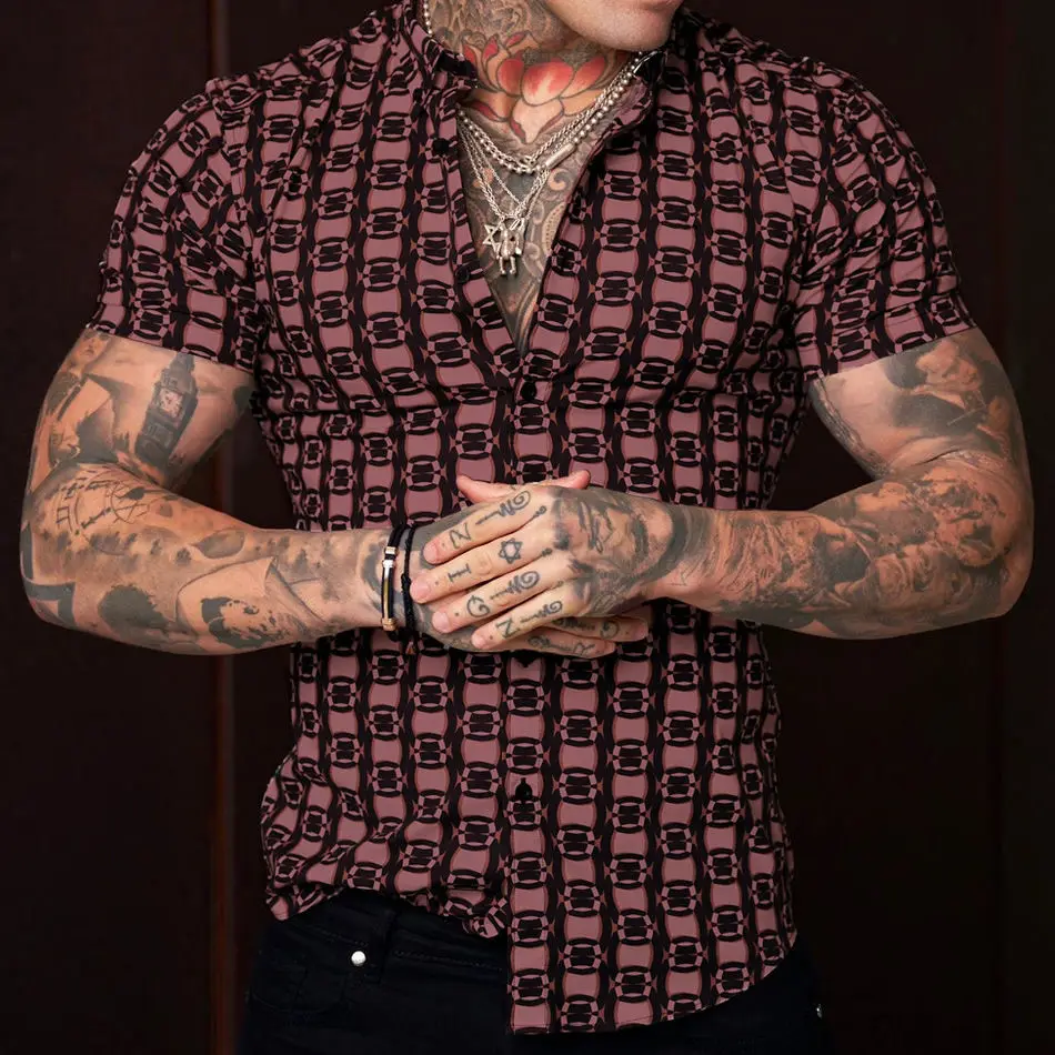 

Men's Busin ort Sve irt Floral Print 3D Printing Casual Slim Fit Summer Top Quali Polyester Fiber