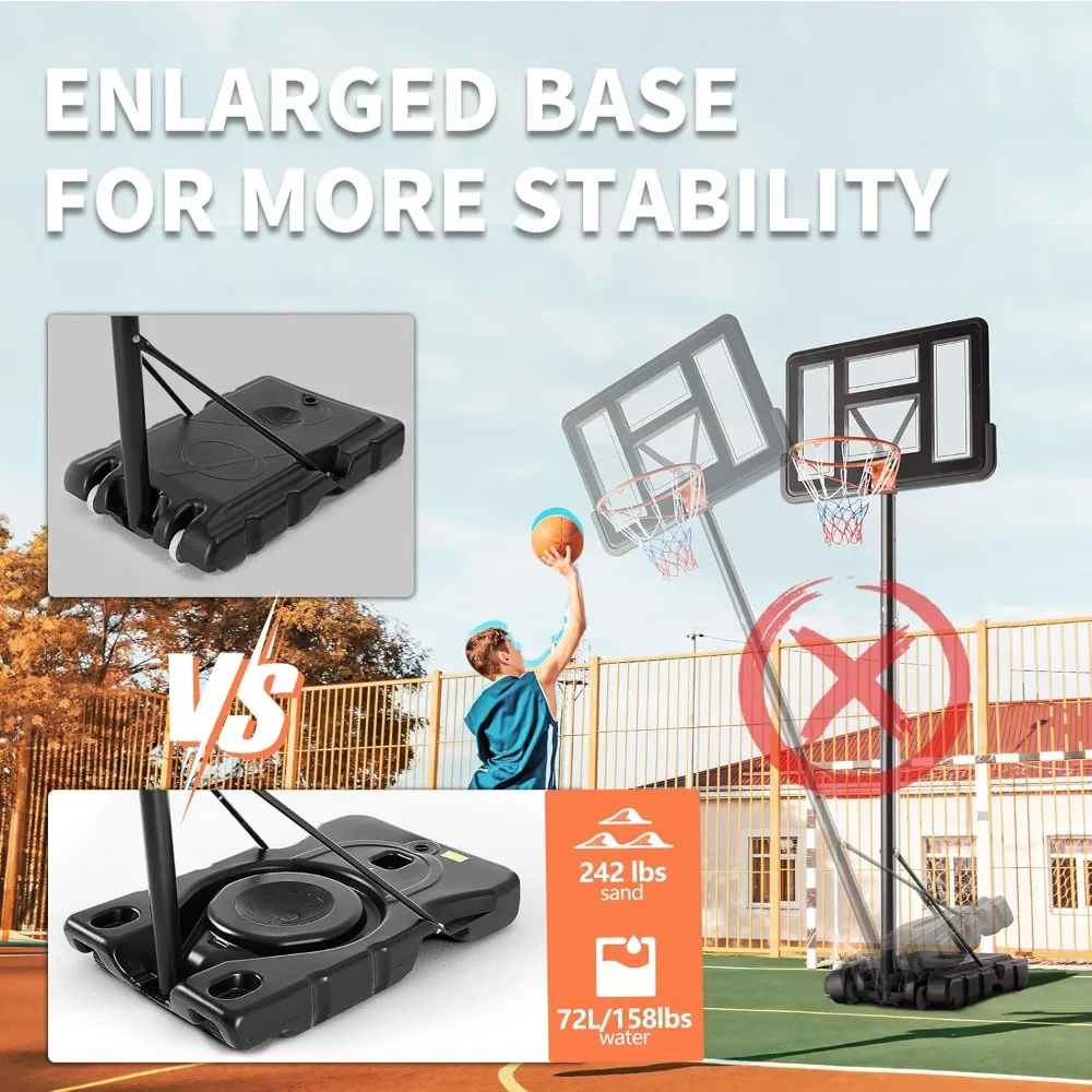 10FT Adjustable Portable Basketball Hoop Outdoor for Adults, 44 Inch Shatterproof Backboard with Shock Absorbent Rim & Wheels