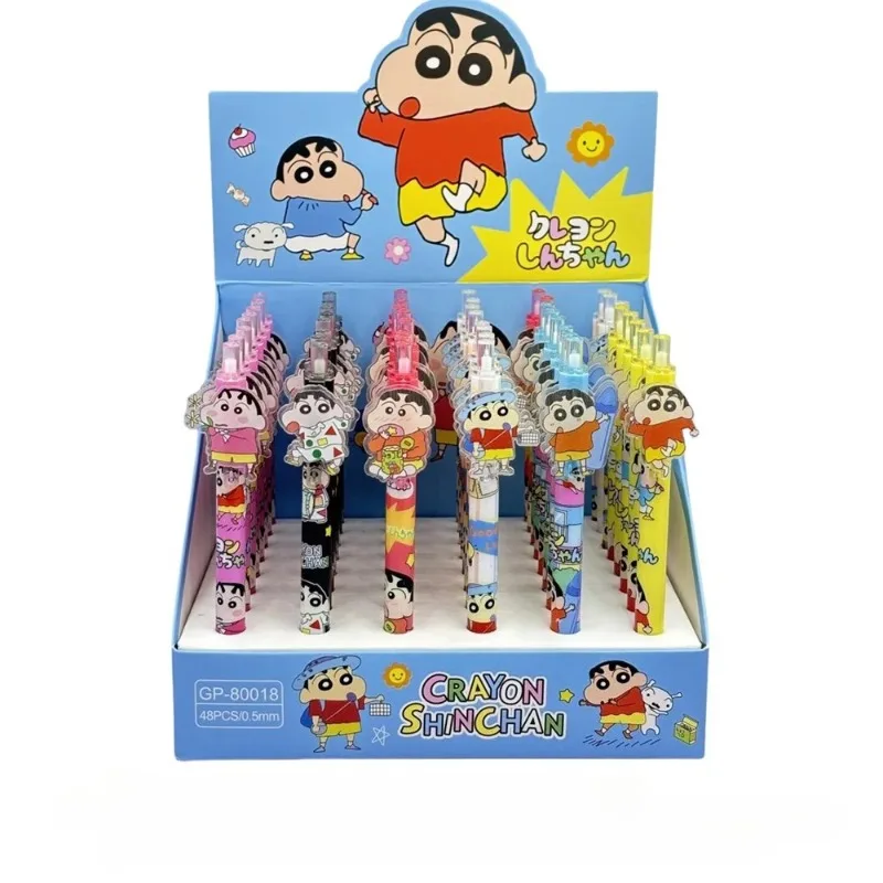 Crayon Shin-chan 6/48pcs Stylo à pointe fine, stylo à encre gel, stylo à bille, fournitures scolaires et de bureau, papeterie pour étudiants, cadeaux pour filles