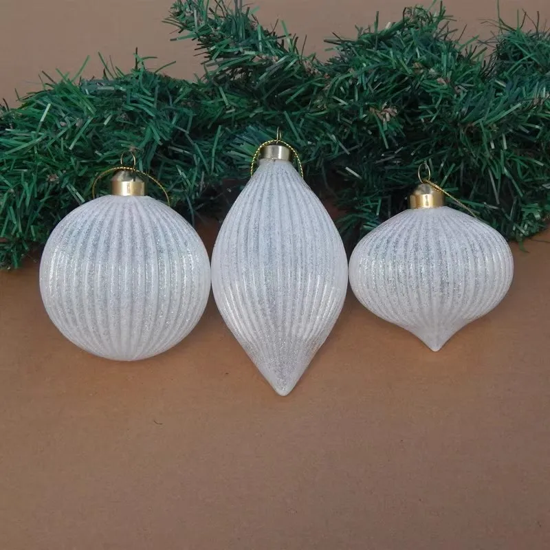 12pcs/pack White Series Different Design Glass Pendant Home Decoration Christmas Day Tree Hanging Ornament Globe Festival Gift