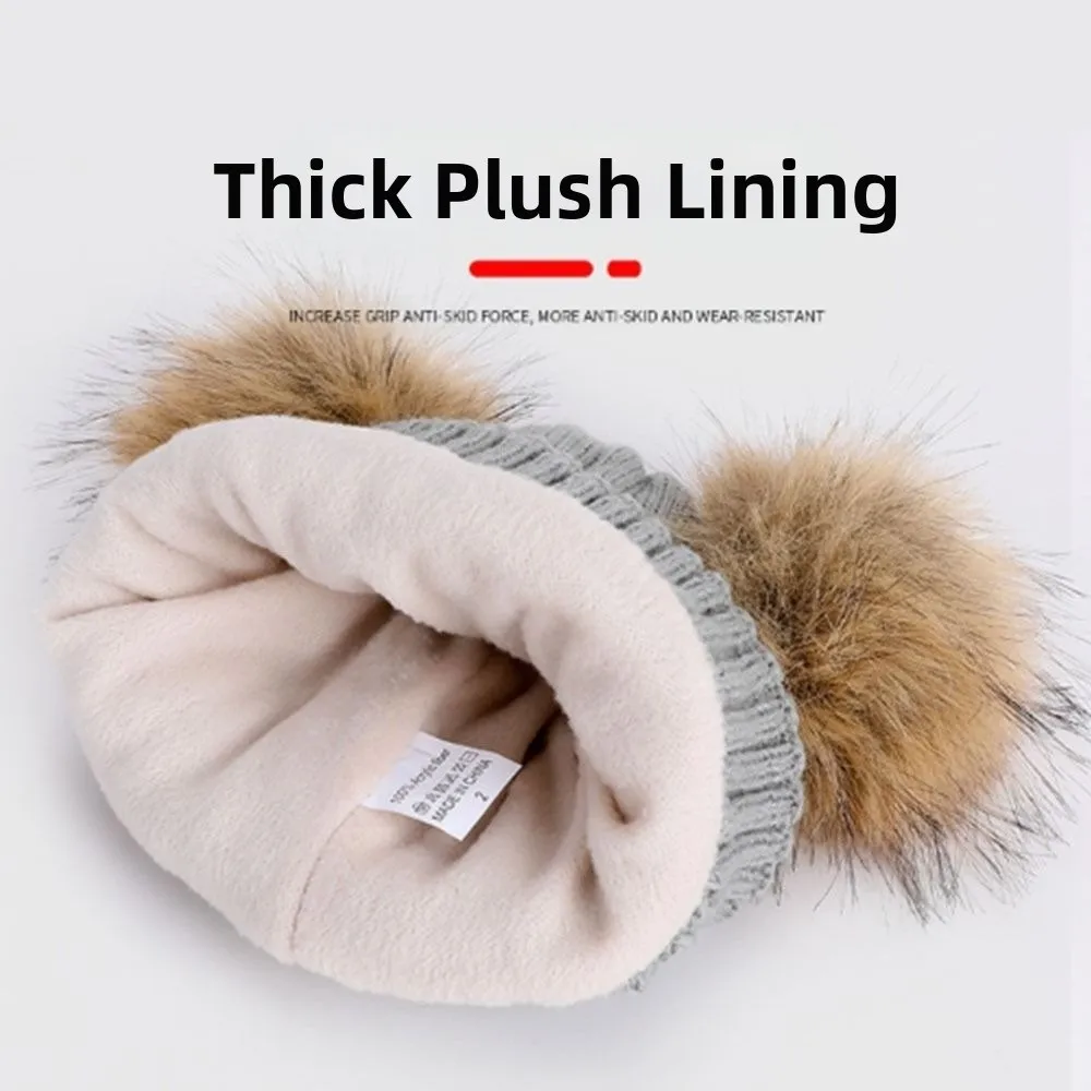 3Pcs/ Set Fleece Lined Hat Scarf Gloves Set Thermal Protection Thickened Material Children's Beanie Cap Knitted Cap Windproof