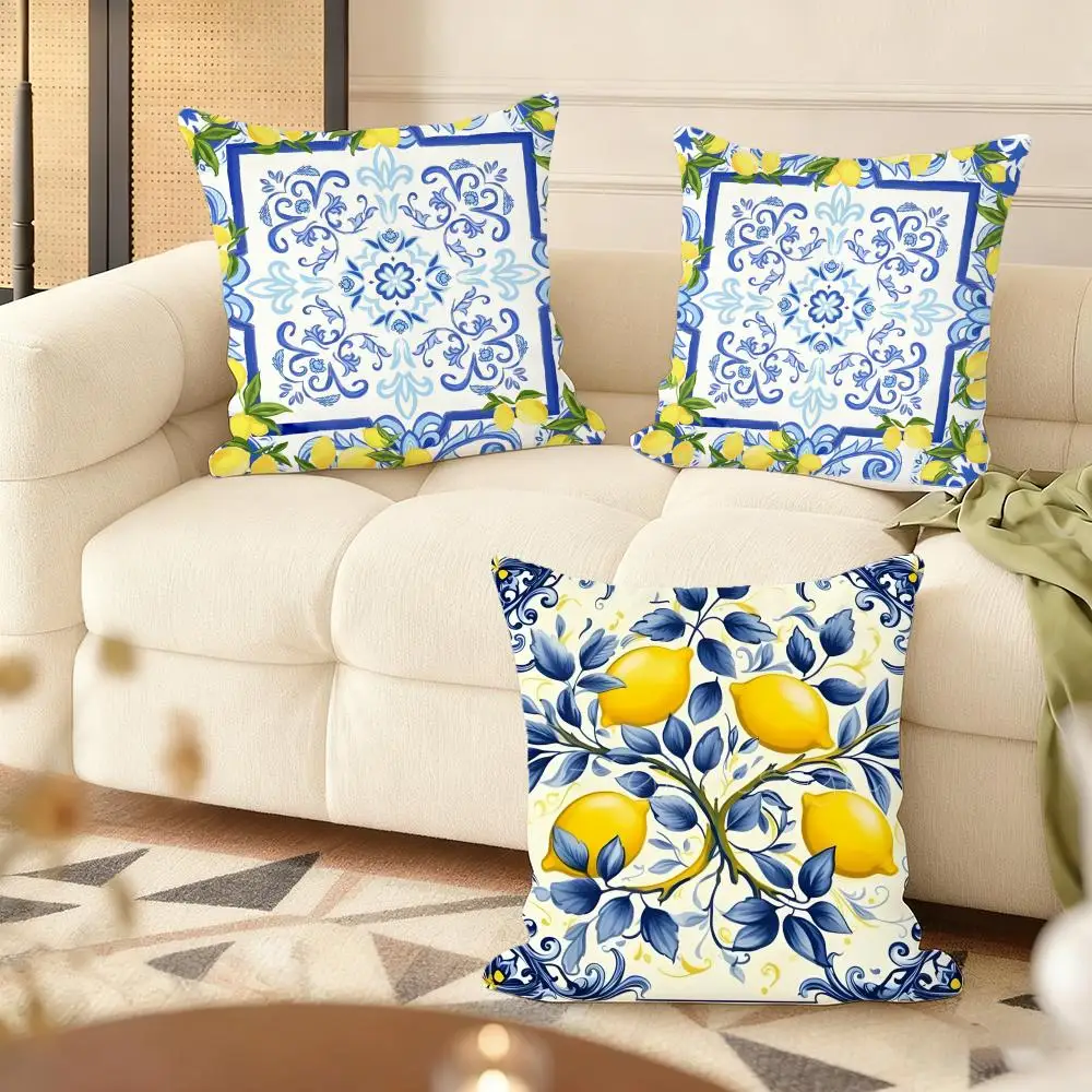 Lemon Cushion Cover Soft Plush Throw Pillow Cover | Double-Sided Printed Cushion Case | Sofa & Home Decor