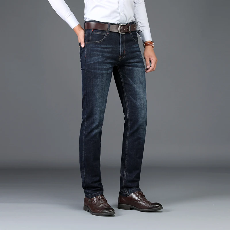 SULEE Brand European American Style Stretch Men Jeans Luxury Men\'s Denim Trousers Slim Straight Deep blue Gentleman Mens Stretch