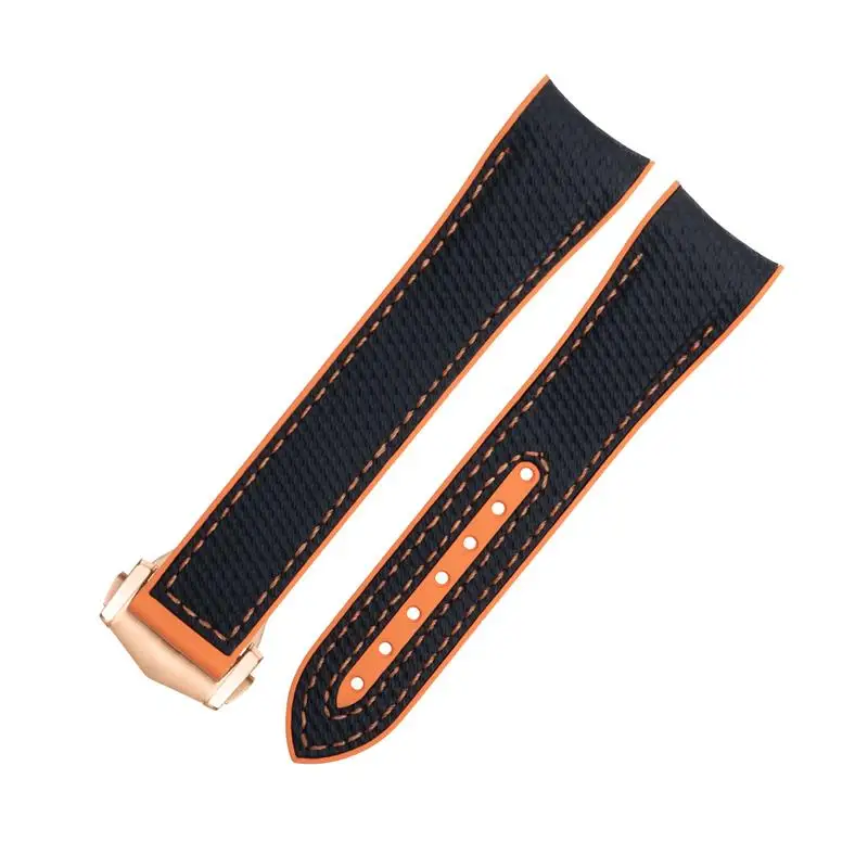 21Mm Zachte Fkm Fluorubber Nylon Textuur Full Rubber Horlogeband Geschikt Voor Omega Band Voor 43.5Mm Wijzerplaat Seamaster 600 Polsband