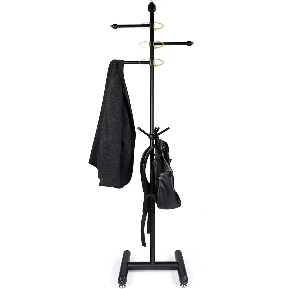 Metal coat rack freestanding, sturdy hat tree adjustable height with movable wheels, suitable for jackets, scarves, school bags