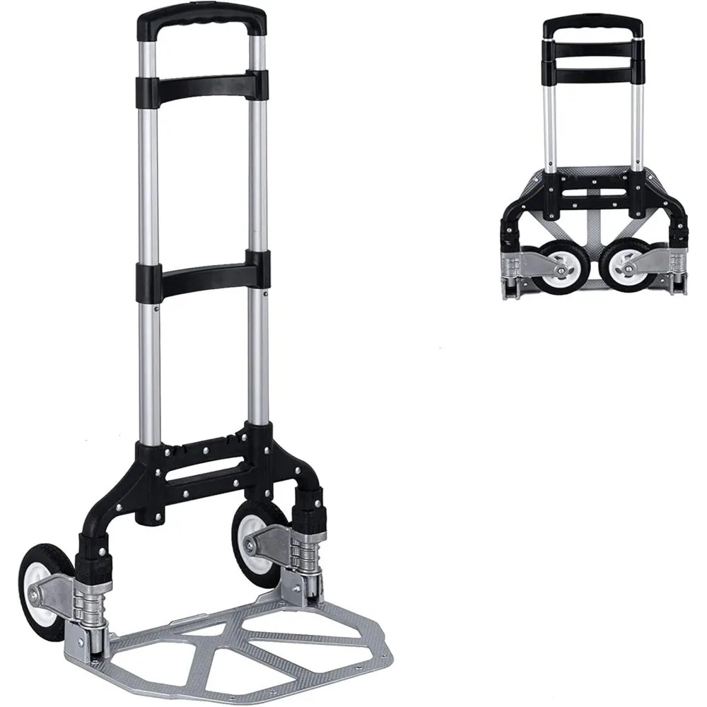 

Folding Hand Truck, Aluminum Folding Hand Cart Luggage Trolley Cart Max 175lbs Capacity Dolly Cart, with Telescoping Handle