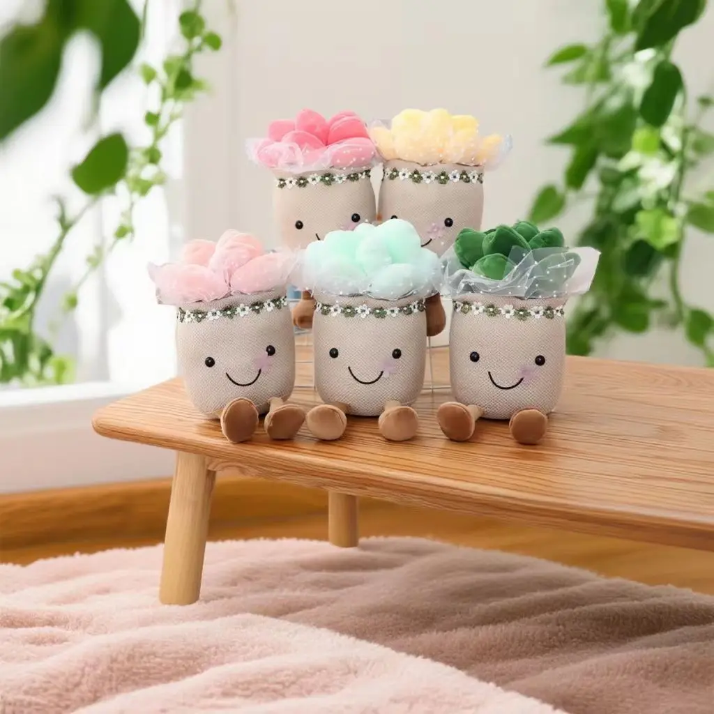 دمية قطيفة عصارية لطيفة مقلدة بتصميم جديد، لعبة محشوة نباتية رائعة بوعاء، وسادة باقة زهور ناعمة منفوشة محمولة باليد #6