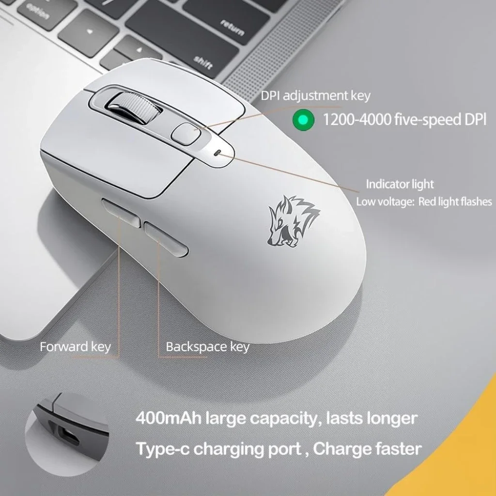 Free Wolf A3 Wireless Mouse - Dual Mode (2.4G/BT), Ergonomic Design, Silent Clicks, 1600DPI, for Office/Gaming on PC/Laptop