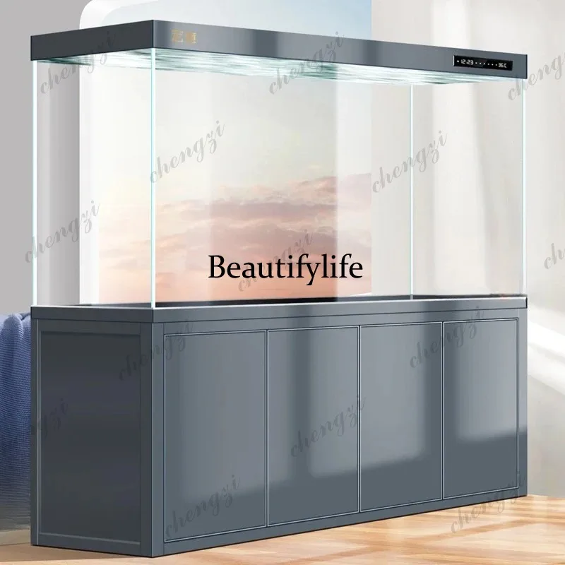 NQ Luxury Tubeless Arowana Aquarium: Professional Bottom Filter Tank with Self-Cleaning System  Clear Glass Furniture