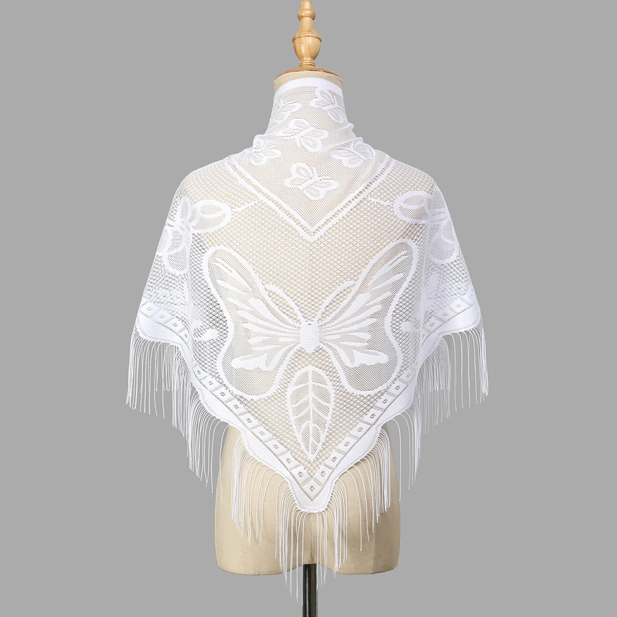 Women Embroidered Lace Tassel Scarf Shawl Triangle Fringe Solid Color Shawls Fashion Lightweight Prayer Hijab Headscarf Veils