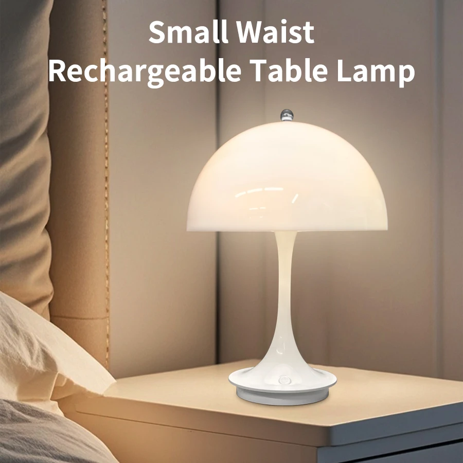 Rechargeable LED Mushroom Table Lamp Portable 3 Colors Dimming Touch Night Light Atmosphere Lamp for Bedroom Bedside Coffee Bar