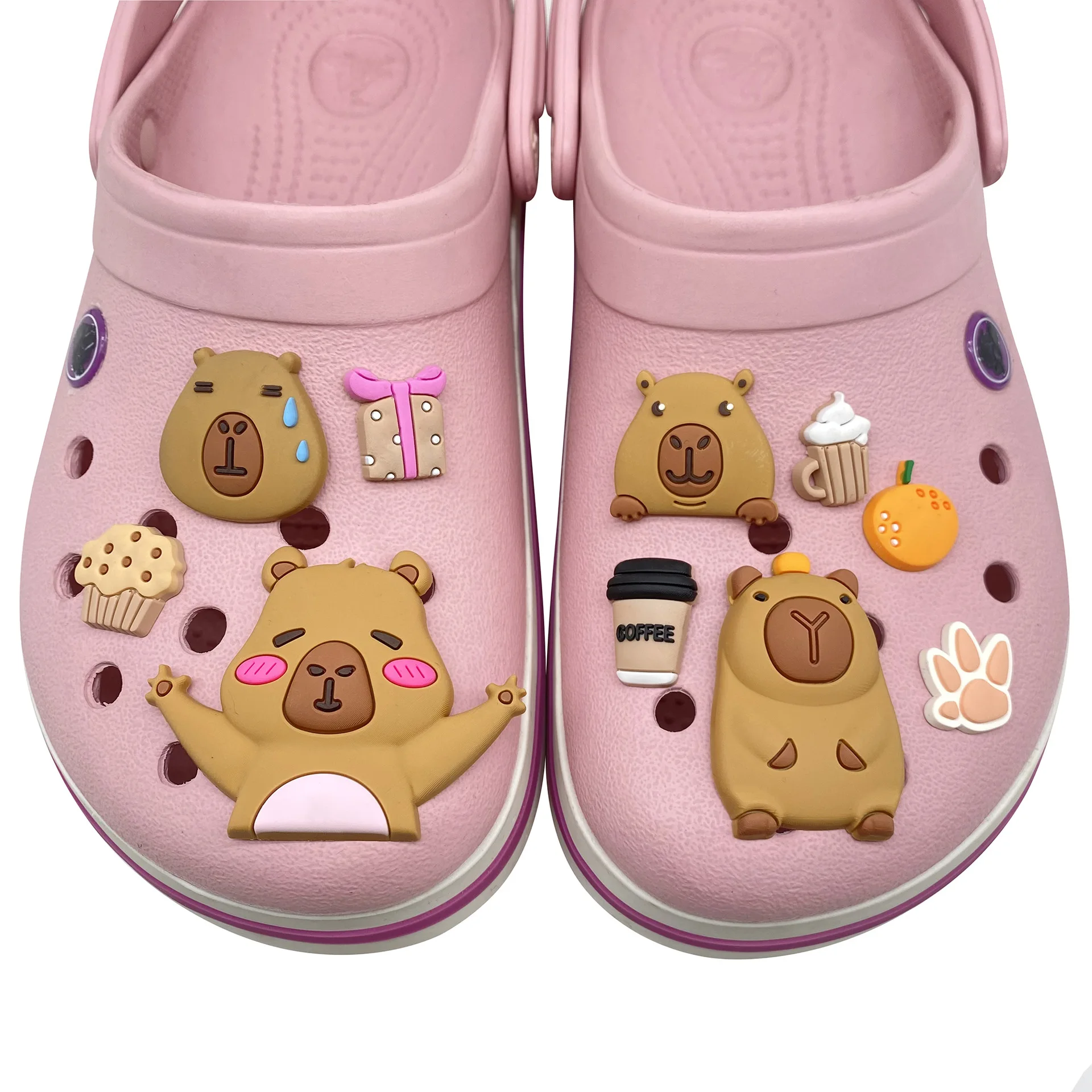 1/10pcs New Kawaii Animal Capybara Large Shoe Charms Gift Coffee Food Series PVC Clog DIY Accessories Decor For Slides Sandals
