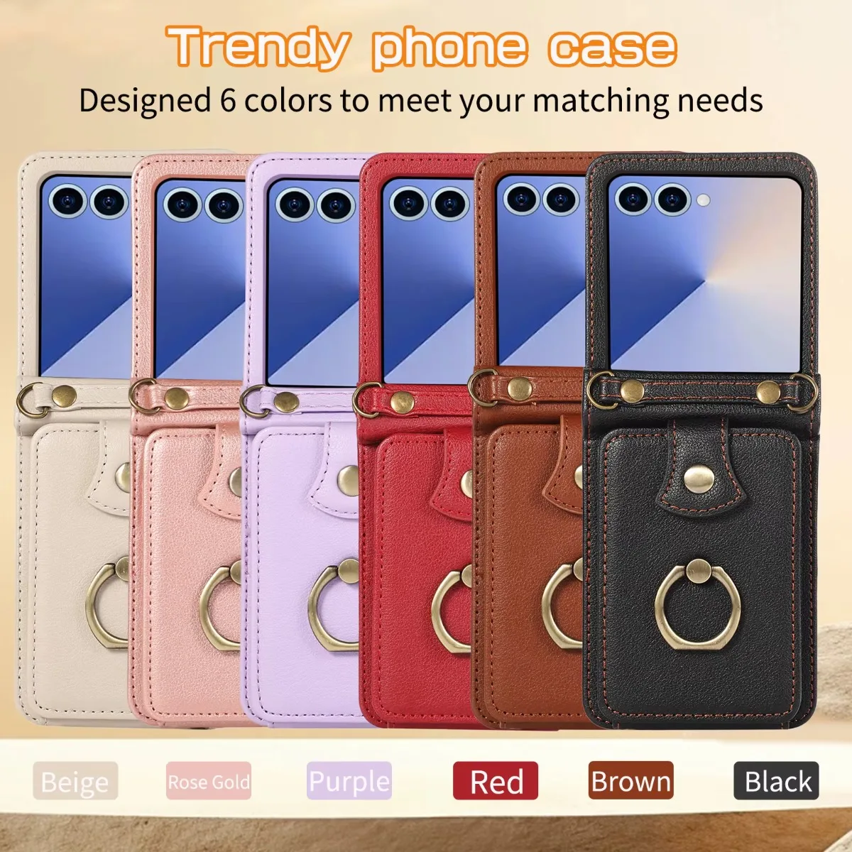 Soporte de anillo cruzado de cuero con ranura para tarjetas, funda de teléfono tipo billetera para Samsung Galaxy Z Flip 7 6 5 4 3 Flip7 FE, cubierta protectora de bisagra