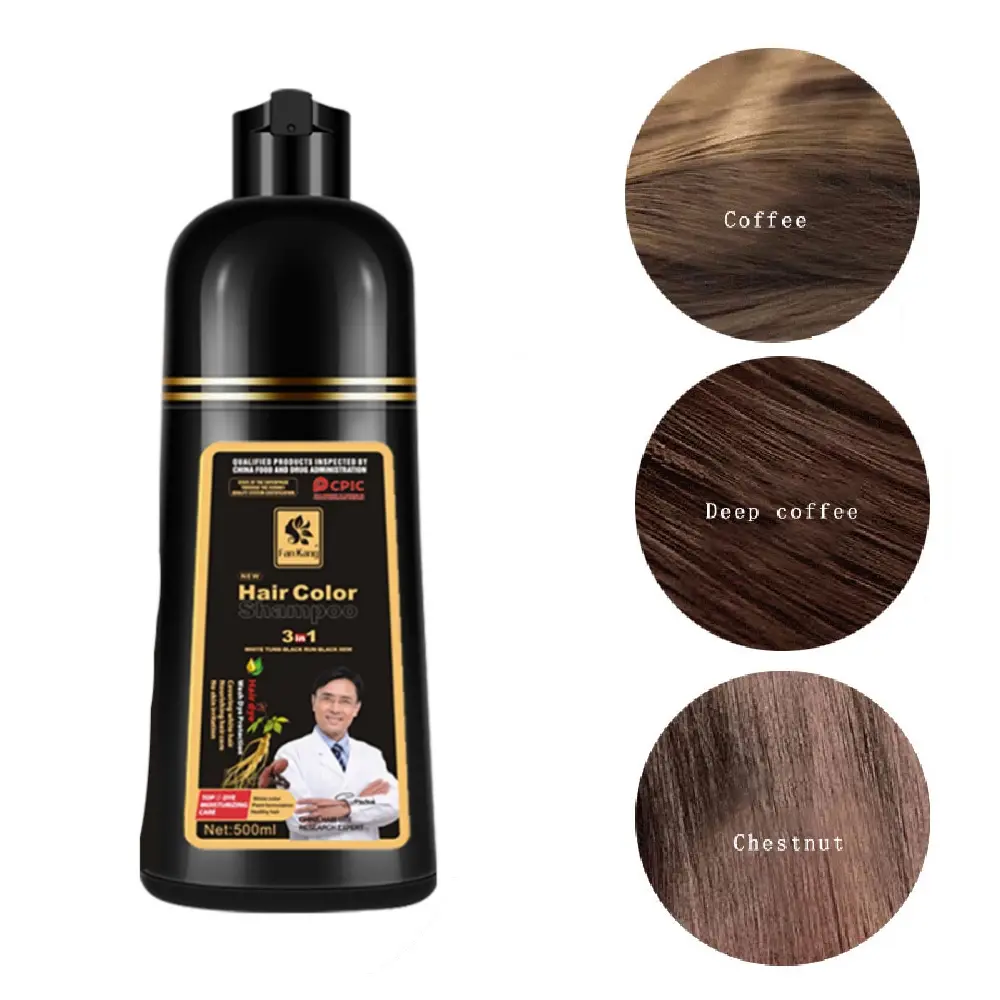 Shampoo de cor de cabelo para cabelos grisalhos 3 em 1, shampoo de tintura de cabelo preto para mulheres e homens, creme nutritivo de segurança natural de ervas para cuidados com os cabelos