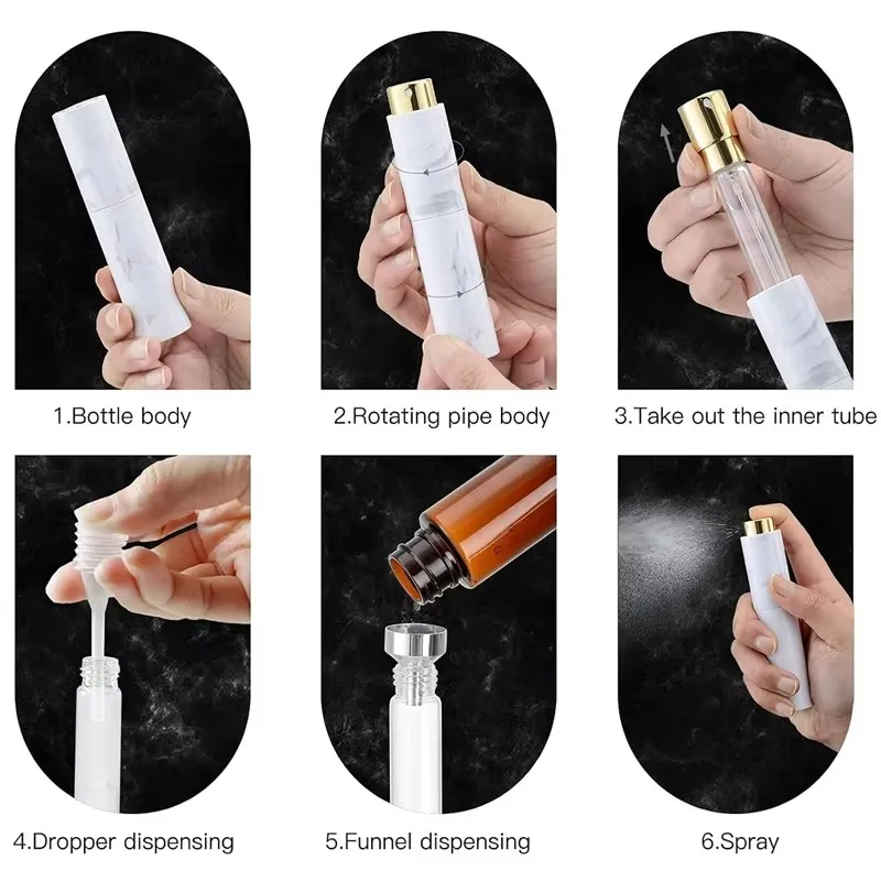 Picture 7: Marble Pattern Rotating 10ml Perfume Spray Bottle Set, Refillable Mini Travel-Sized Empty Cologne Sprayer, Portable Spray Bottle for Men and Women