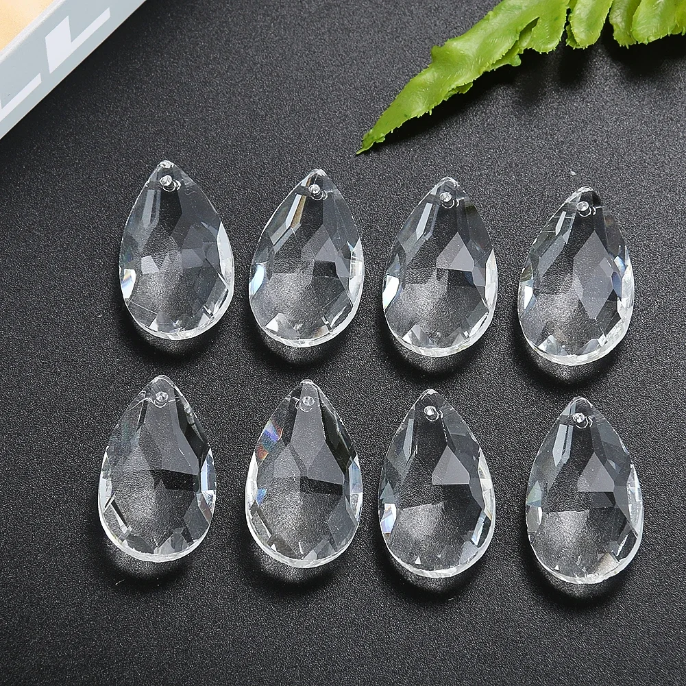 10pcs 28mm Clear Teardrop Crystal Pendant Faceted Glass Prism Hanging Drop Beads Chandelier Jewelry
