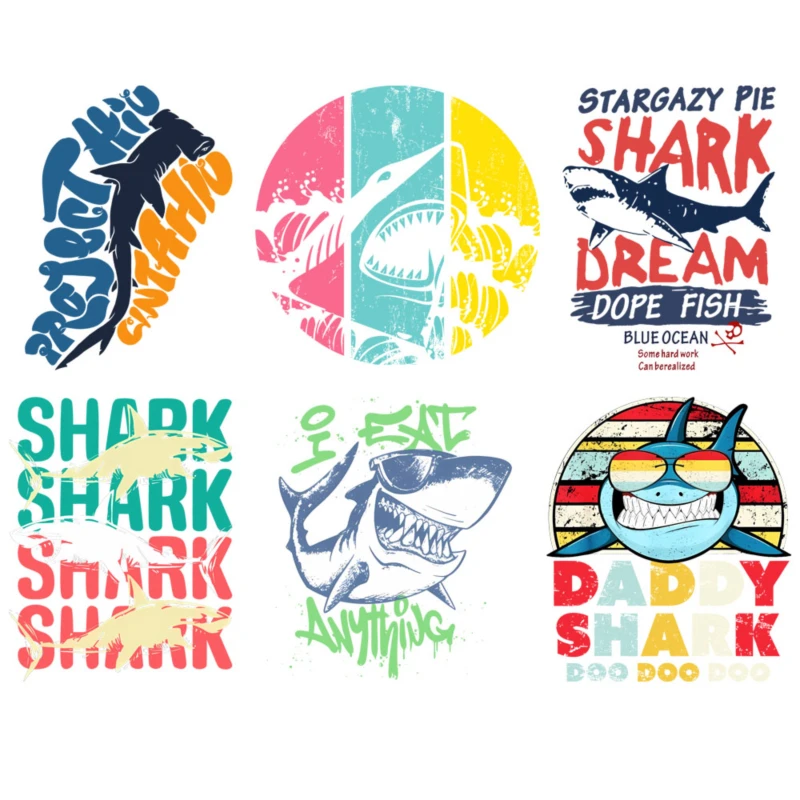 

25 см наклейка с изображением акулы и акулы DTF, термотрансферная печать, украшения для глажки, аксессуары, наклейка «сделай сам», для футболки, рубашки, куртки, мужской