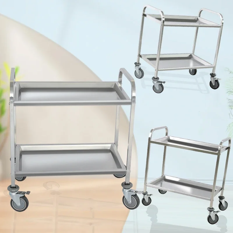 2 Layers Medical Hospital Surgical Instrument Treatment Trolley Steel Utility Cart