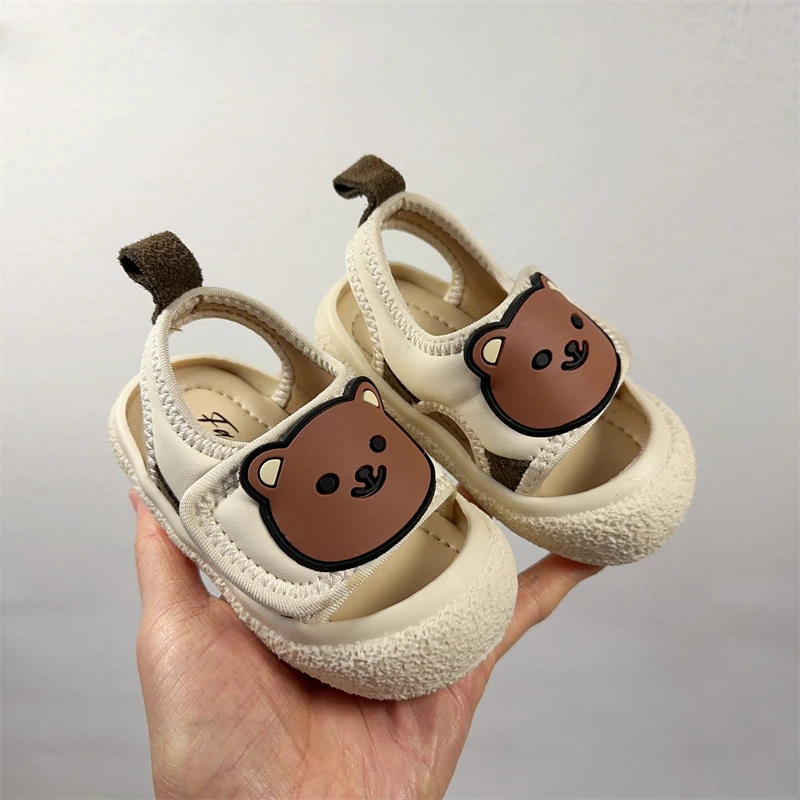 Children Shoes Toes-covered Anti-kick Toddler Boys Sandals Cartoon Kids Leather Breathable Beach Sandals Infant Sandals Summer