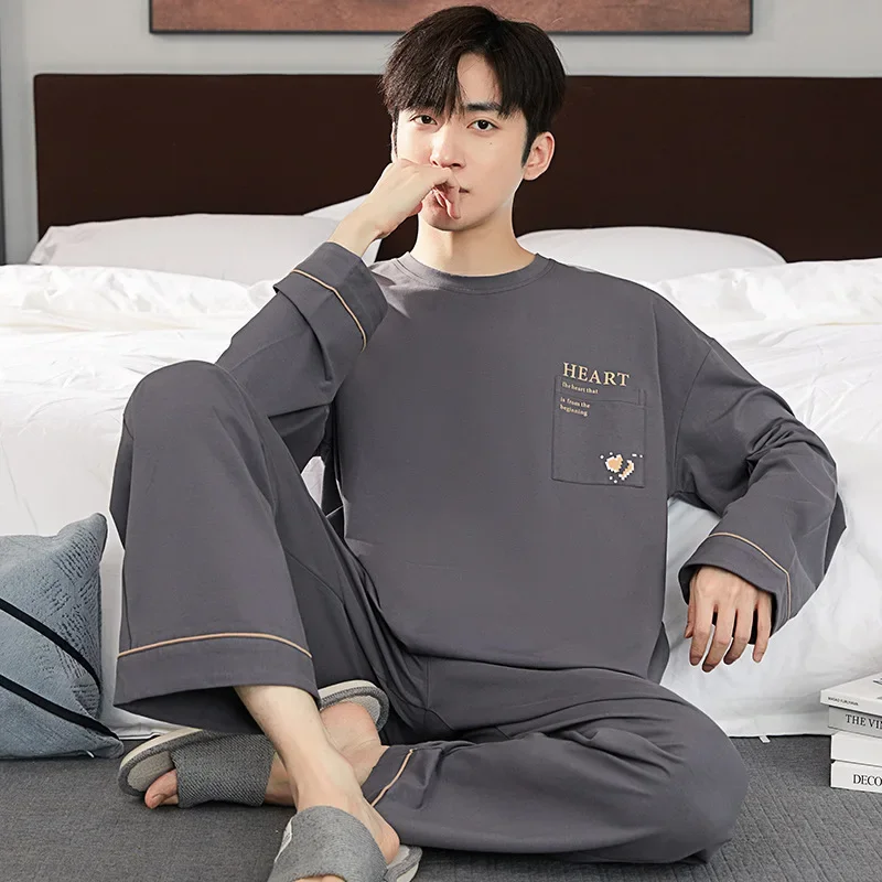 Men Casual Pajamas Suit Autumn Winter Comfortable Pure Cotton Loose Sleepwear Male Large Size Long Sleeves Long Pants Homecloth