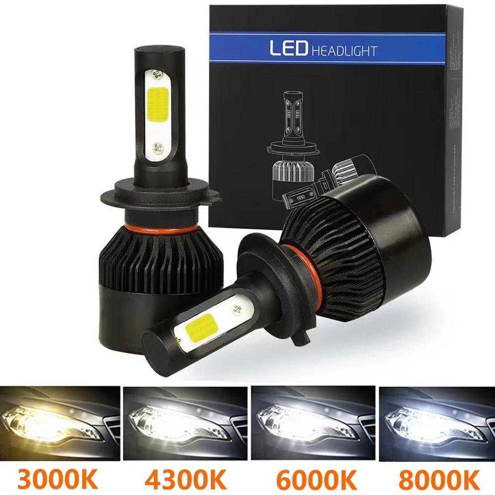 2pcs H4 LED Car Headlight 3 COB Chips Auto S2 Car Head Lamp Bulbs 72W 8000LM Car Accessories 6500K led fog light 9-36V