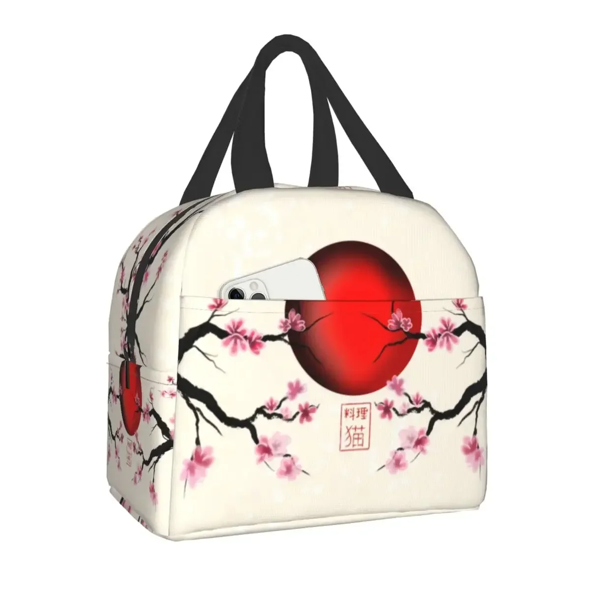 Sakura Branch Insulated Lunch Bag for Women Portable Waterproof Flower Floral Cherry Blossom Cooler Thermal Bento Box