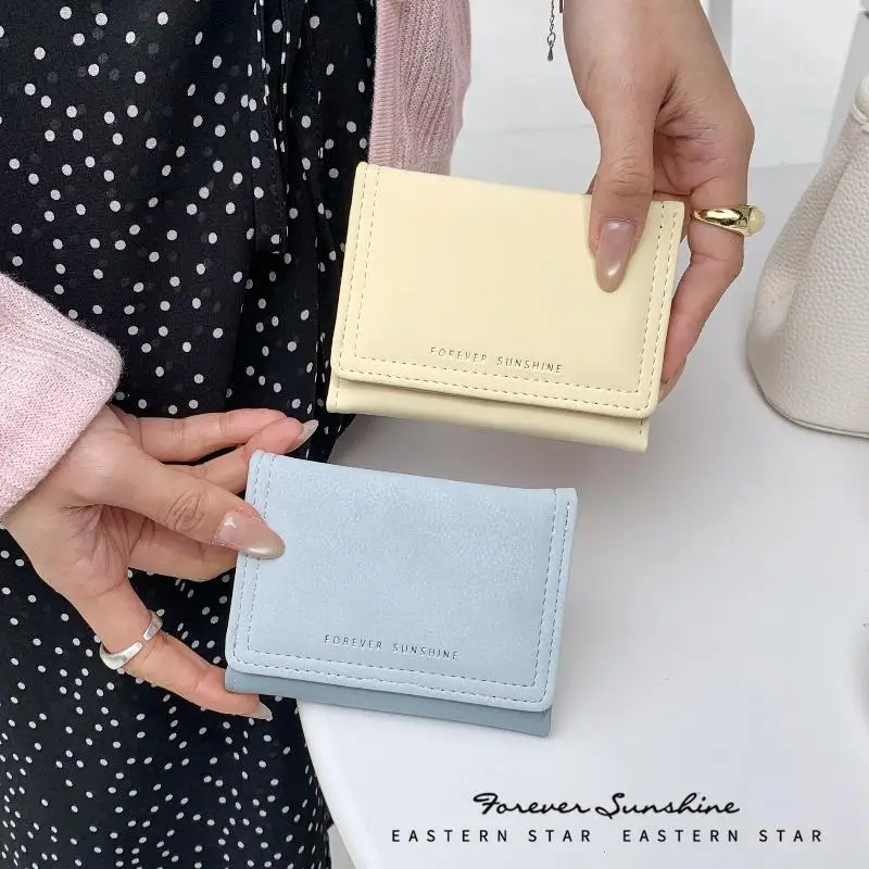 Trifold Suede Minimalist Wallet Soft Touch PU Leather Short Purse for Women Students Graduation Gift Option