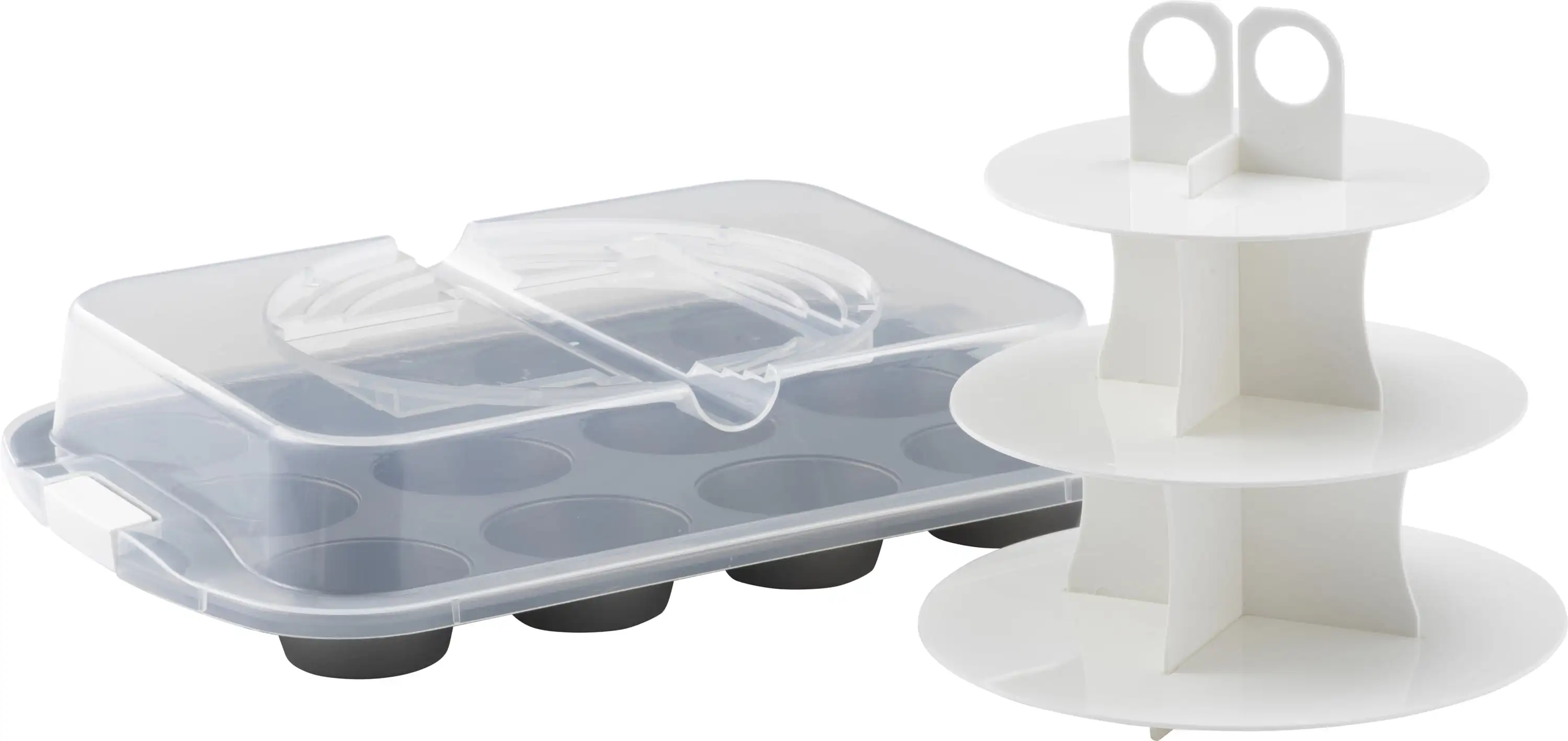 

Goodcook Sweet Creations Nonstick Steel Cupcake Bake and Take Set with Cupcake Stand, 12 Cup, 3-Piece Set