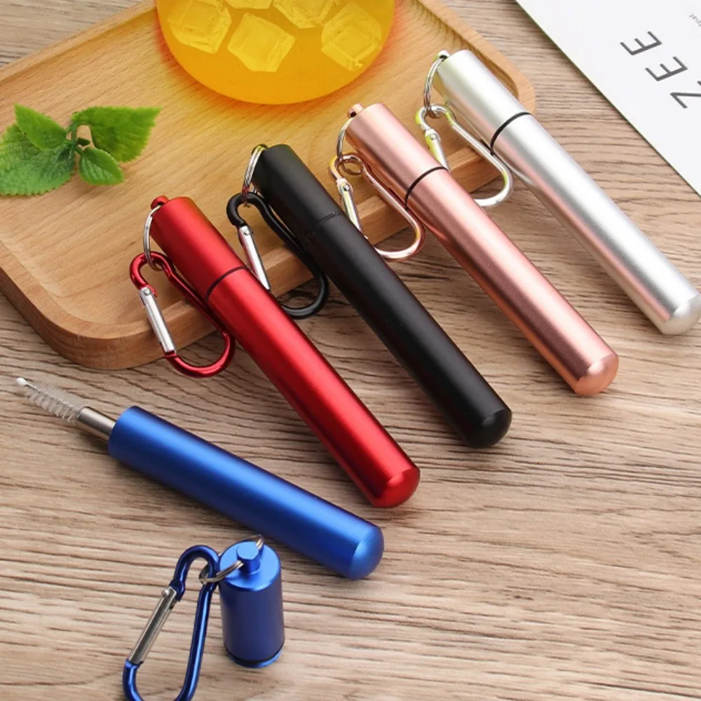 Drinking Straw Reusable Telescopic Straw with Cleaning Brush Carry Case Stainless Steel Straw Set For Water Coffe Milk Milkshake