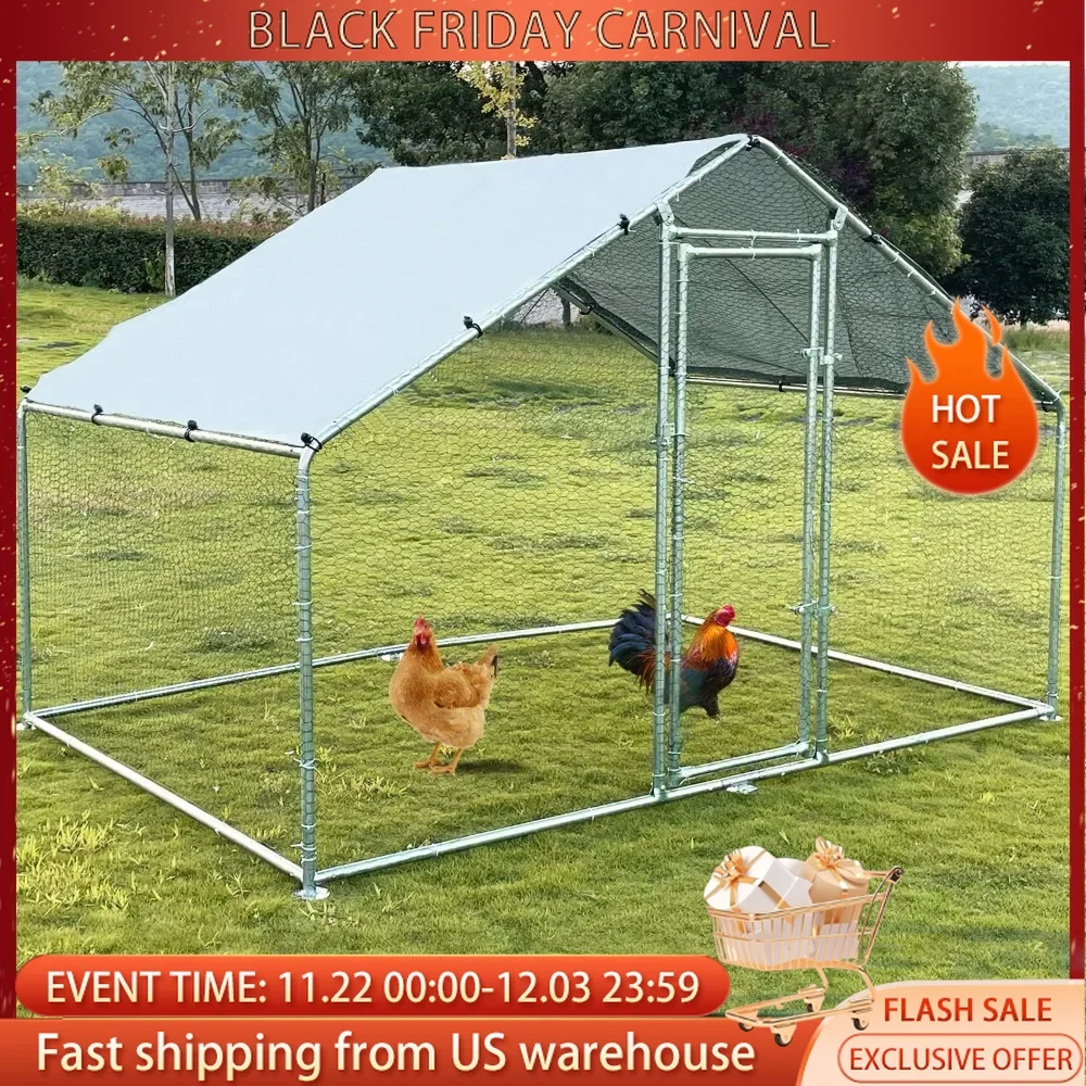 Large Metal Chicken Coop Poultry Cage Chicken Run Pen Dog Kennel with Waterproof and Anti-Ultraviolet Cover for Outdoor Farm Use