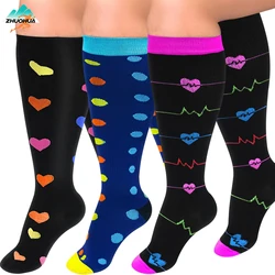 ZHUOHUA 1/3 Pairs Plus Size Compression Socks For Women Wide Calf Knee High Support For Running Athletic Fit Cycling