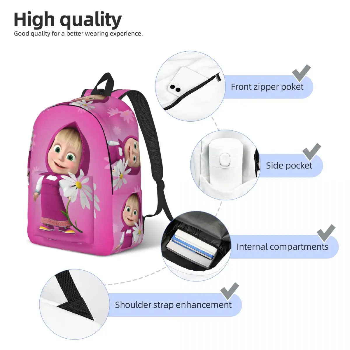 Mochila bonita de dibujos animados M-Masha y oso para hombres, mujeres, adolescentes, estudiantes, mochila de trabajo, bolso de hombro para ordenador portátil, ligero