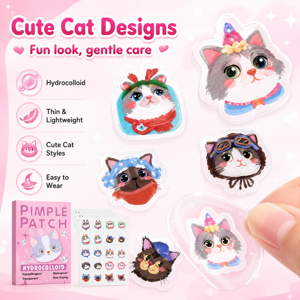 100pcs Cartoon acne patch, cute cat-shaped facial concealer acne patch, safe, non-toxic, gentle and non-irritating